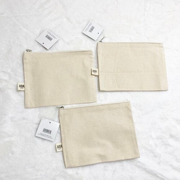 AOA Cream Canvas Makeup Zipper Travel Bags Set of 3 NEW - Picture 2 of 4